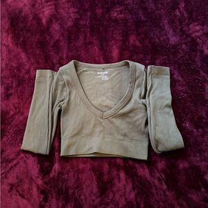 Garage Green Sonia Long Sleeve Plunge Top
